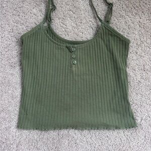 American Eagle Outfitters Olive Ribbed Button-Front Cami